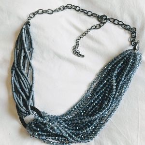 Chico's Blue Crystal & Wood Beaded Necklace